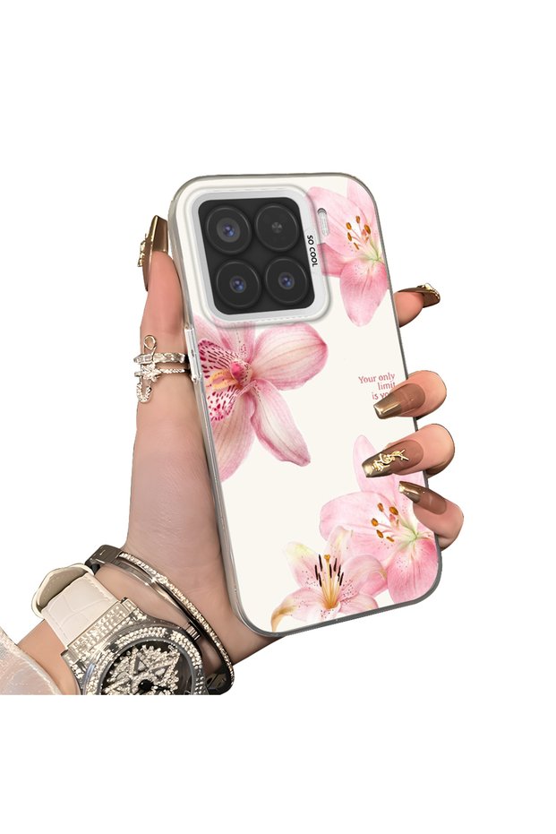 Mi 15 5g Compatible Silicone Edge Hard Back Case Couple Phone Case with Floral Pattern