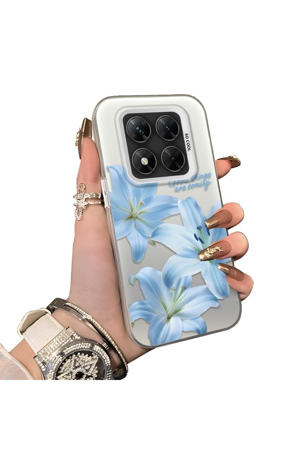 Poco X7 Compatible Silicone Edge Hard Back Case Couple Phone Case with Floral Pattern
