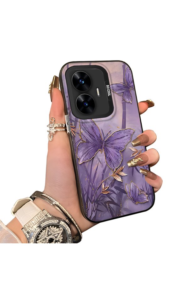 Realme C55 Compatible Silicone Edge Hard Back Case Couple Phone Case Butterfly Pattern