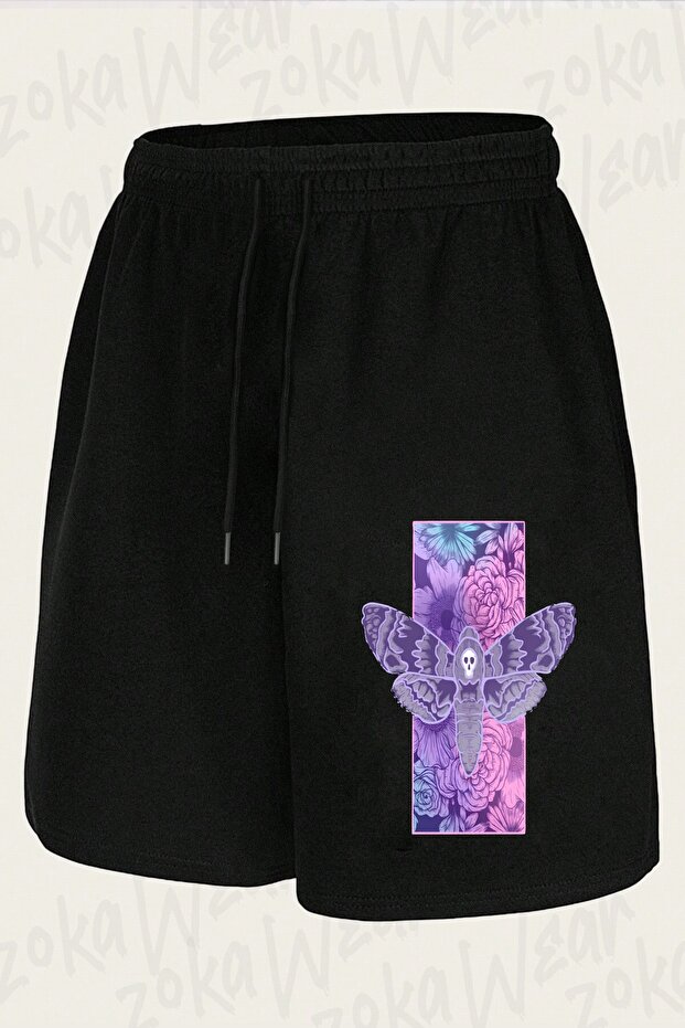 Unisex Death Moth Design Printed Shorts