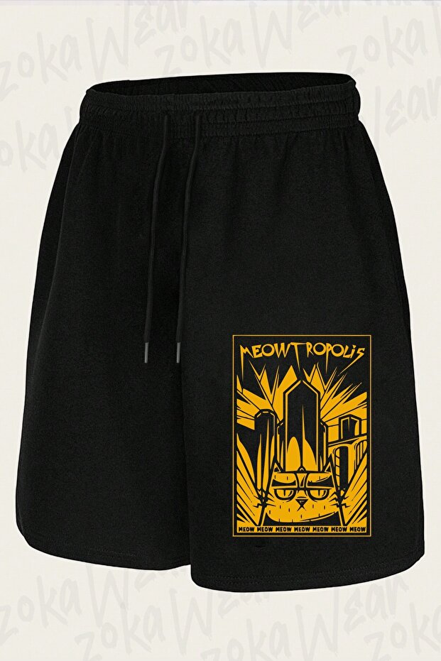 Unisex Meowtropolis Design Printed Shorts