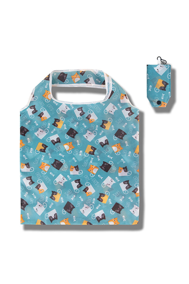 blue Homefish Reusable Shopping Bag Nylon Foldable Grocery Bag Creative Eco-Friendly Tote Bag Lightw