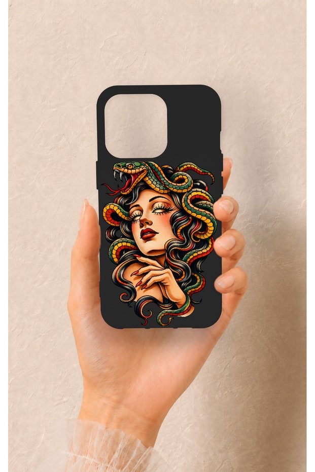 iPhone 13 Pro Compatible Medusa Patterned Silicone Case