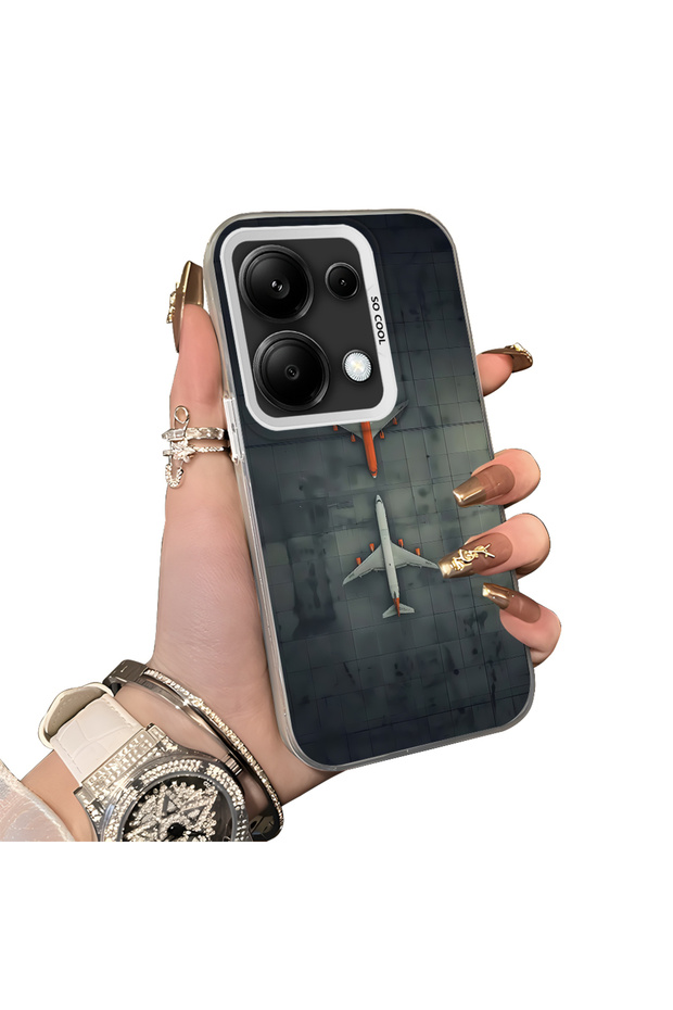 Poco M6 Pro 4g Compatible Silicone Edge Hard Back Case Couple Phone Case Airplane Patterned