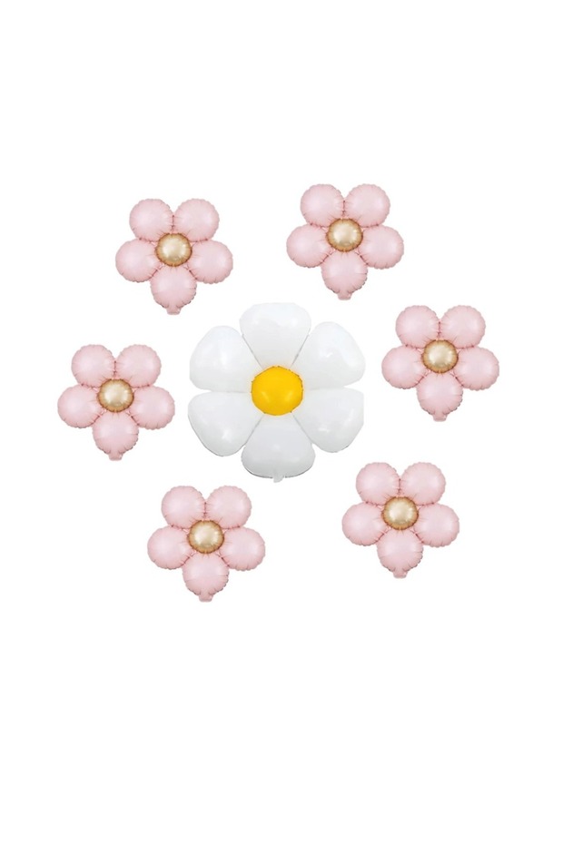 İstoç 7-Piece Pink and White Daisy Foil Balloon Set
