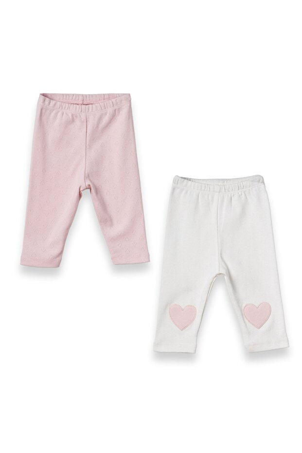 Baby Cotton 2-Piece Pink Ecru Heart Detailed Leggings