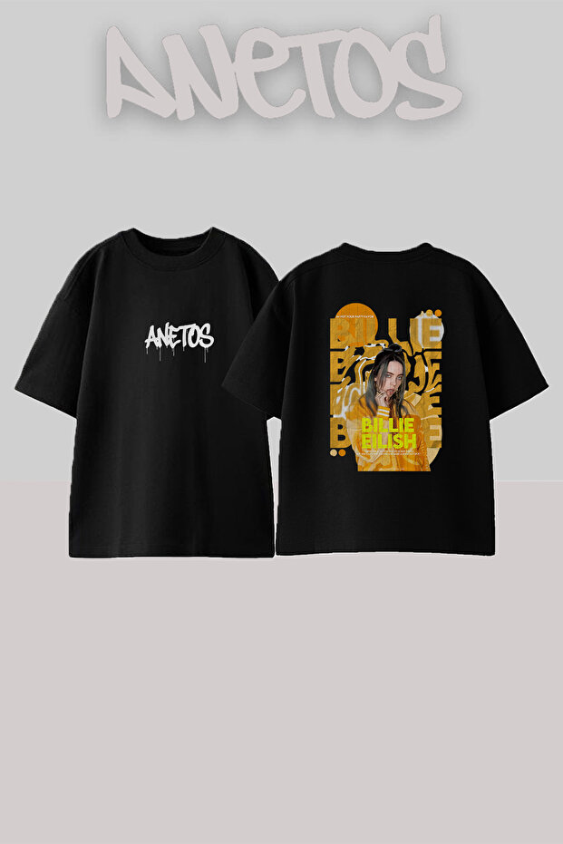 Billie Eilish_4 Design Printed Oversize Black T-Shirt