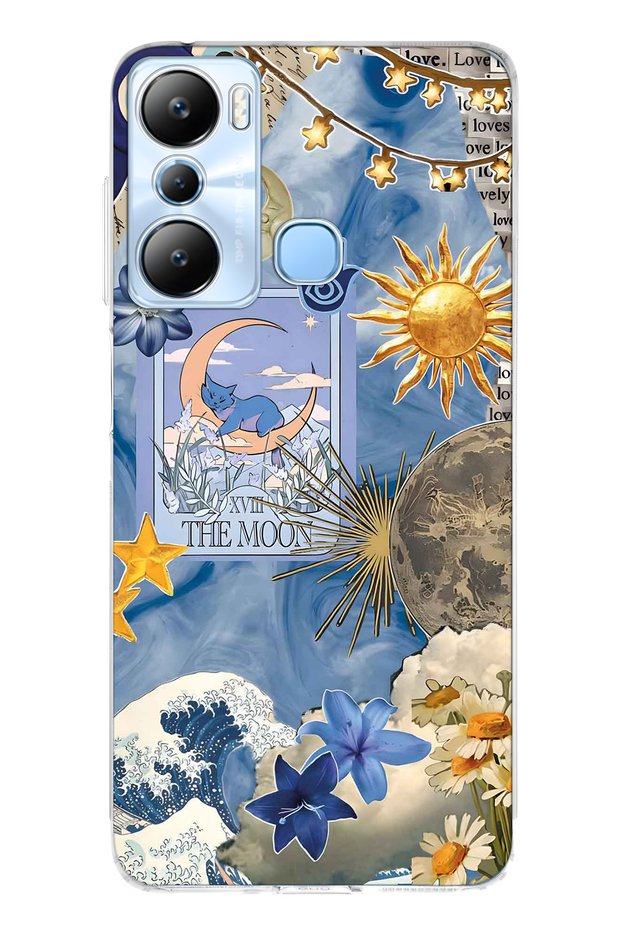 Infinix Hot 20I Compatible Moon Sun Vintage Sky Pattern Transparent Phone Case