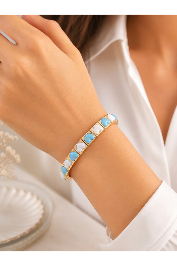 Women's Ceramic Bracelet with Gold Detail, White Mint Black Color, Flexible, Stylish Design Bracelet