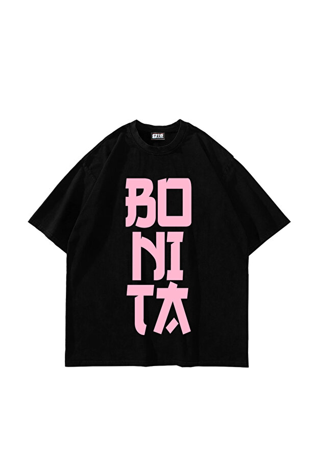 Bonita Pink Pink Lettered Black Oversize Tshirt