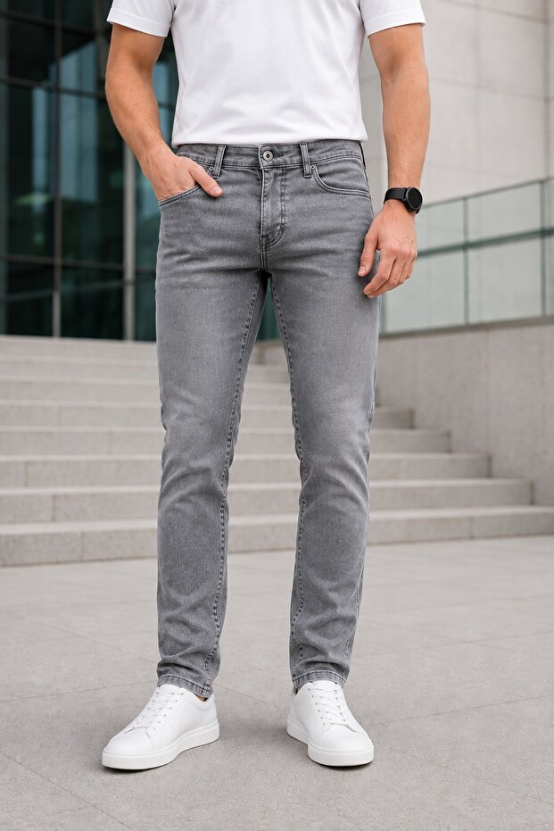 Men's Smoked Slim Fit Lycra Jean Trousers