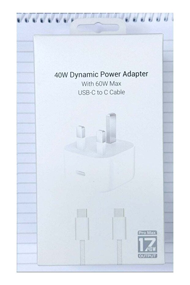 40W Dynamic Power Adapter With 60W Max With USB-C to C Cable for iPhone White