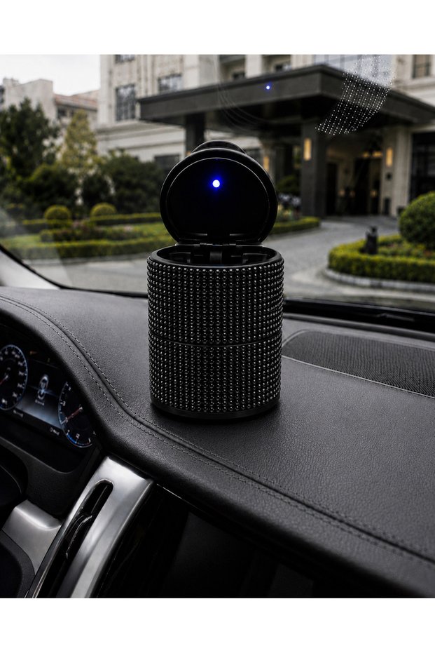 Black Crystal Stone Auto Lighted Ashtray with Crystal Stones Black Stone Car Interior Organizer