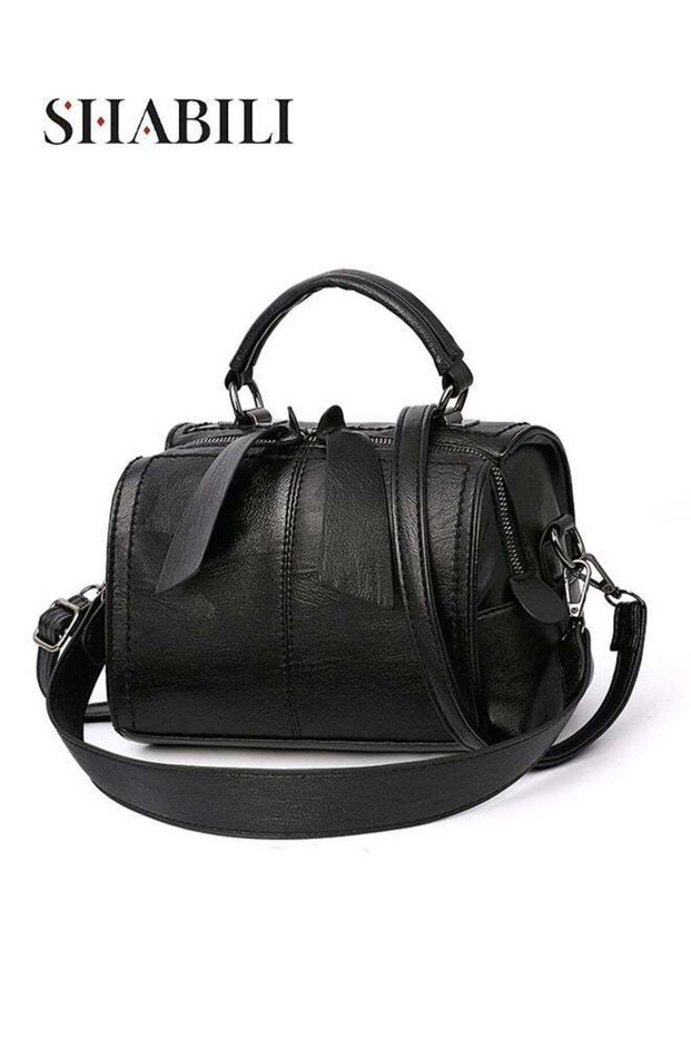 Women PU Shoulder Bag Crossbody Satchel Tote Handbag Barrel Shape with Bow Accent (Black)