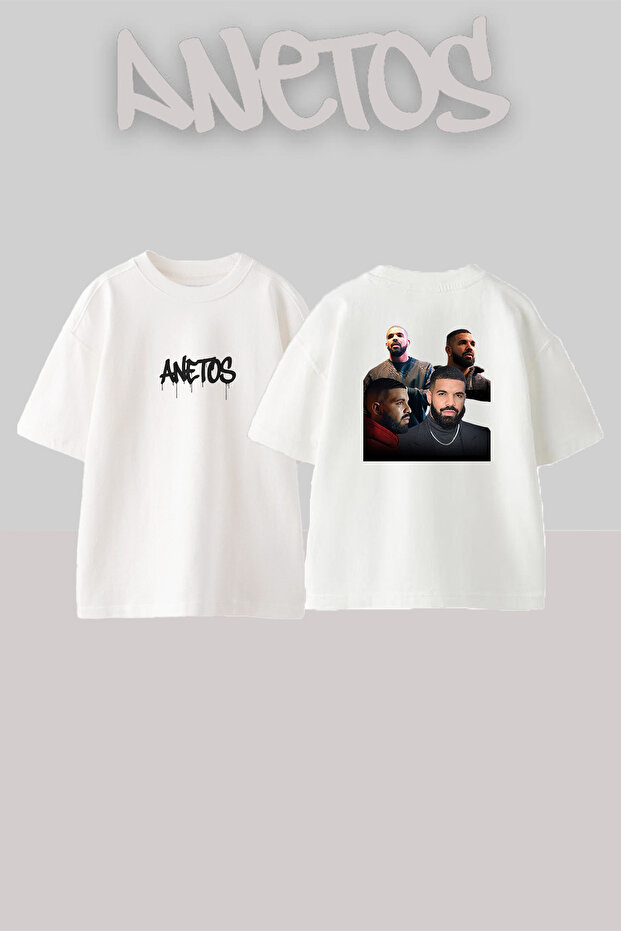 تي شيرت أبيض كبير الحجم مطبوع بتصميم Drake_44 للجنسين