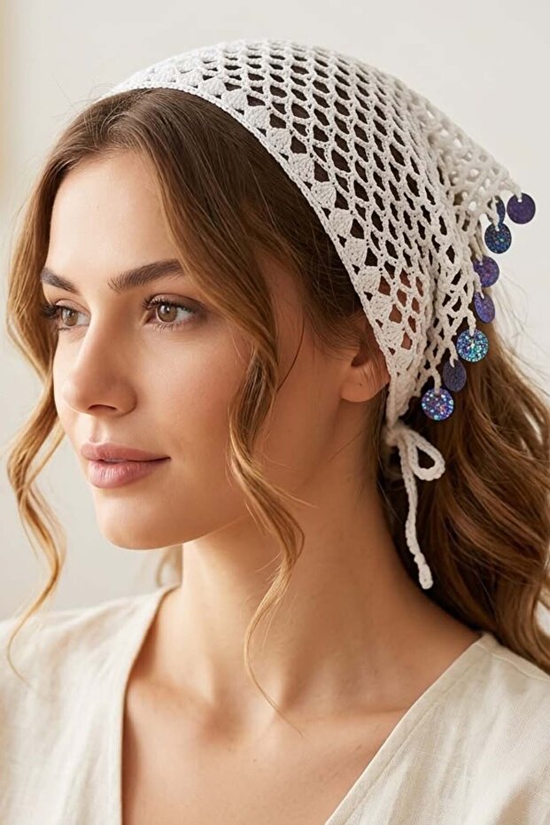 Hand Knitted Sequined Hair Bandanna