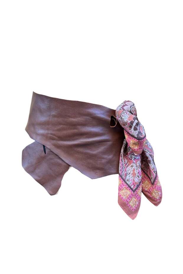 Obi Brown Leather Bohemian Belt with Scarf Tie
