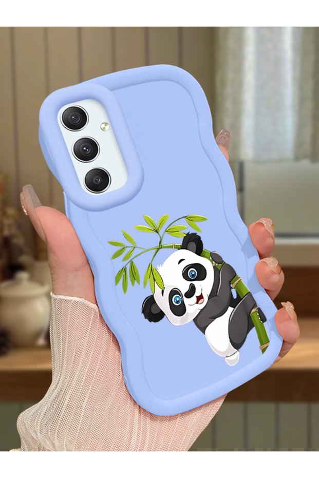 Samsung Galaxy A34 5g Compatible Case Camera Protector Blue Silicone Couple Phone Case Panda Pattern