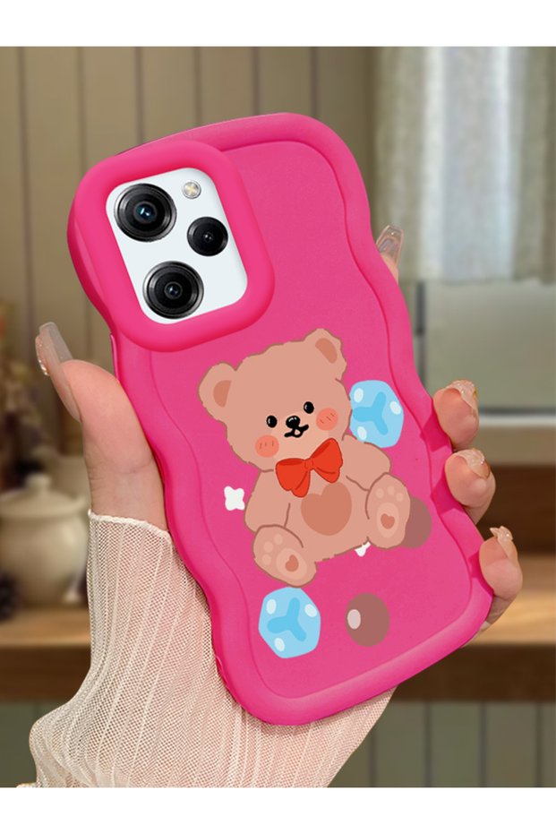 Poco X5 Pro 5g Compatible Case Camera Protector Red Silicone Couple Phone Case Bear Pattern