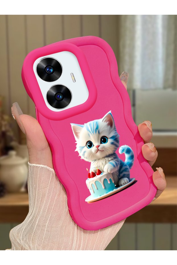 Realme C55 Compatible Case Camera Protector Red Silicone Couple Phone Case Cat Pattern