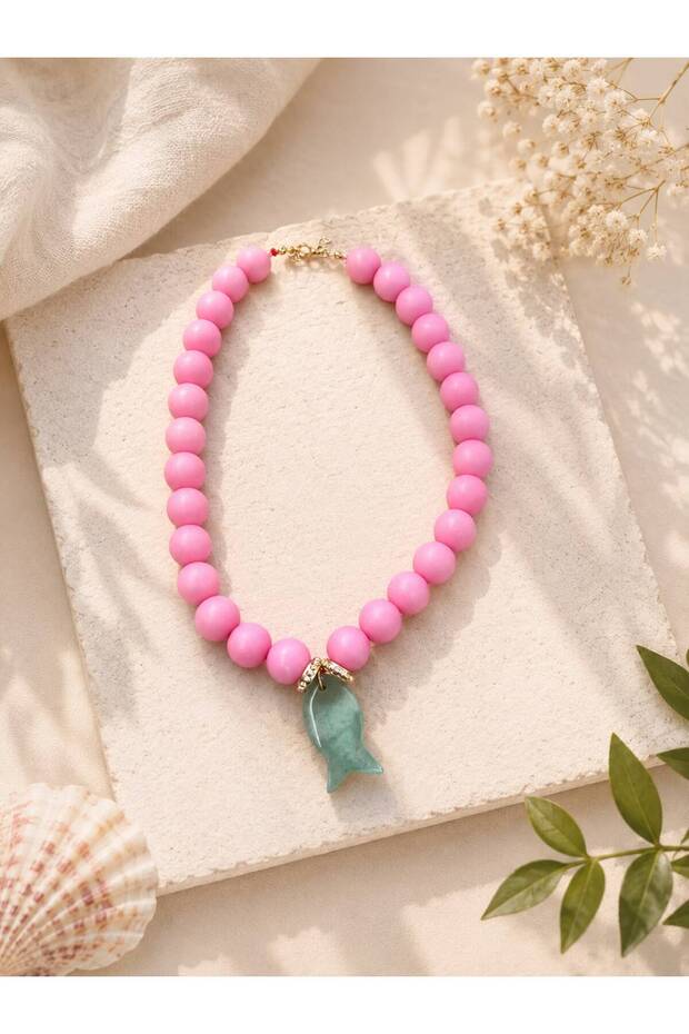 Natural Stone Fish Tip Salmon Pink Beaded Necklace