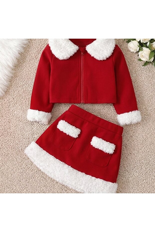 Girls' 2-Piece Combination Woven Clothing Keeps Warm in Winter