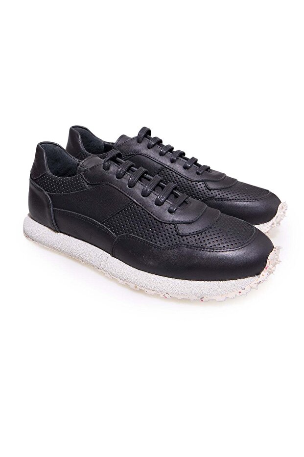 Black Color Lace-Up Genuine Leather Men's Shoes