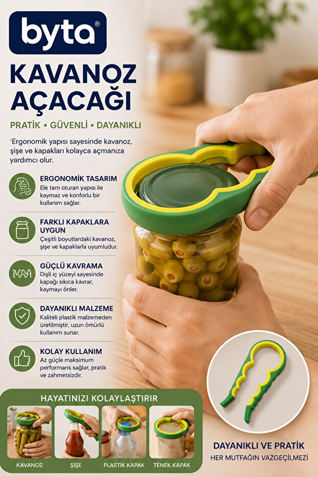 Multi-Purpose Jar Opener Ergonomic Non-Slip Lid Opening Tool Bottle Can and Jar Opener