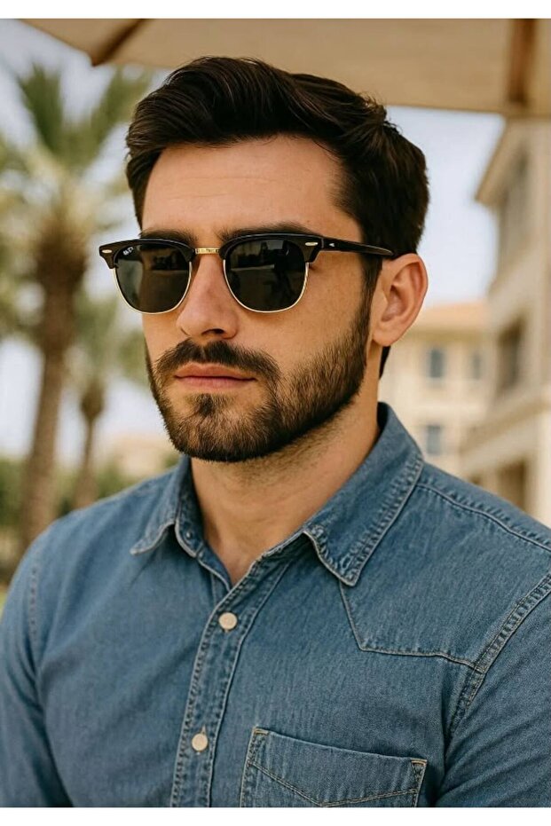Half Frame Gold Black Men's and Women's Sunglasses