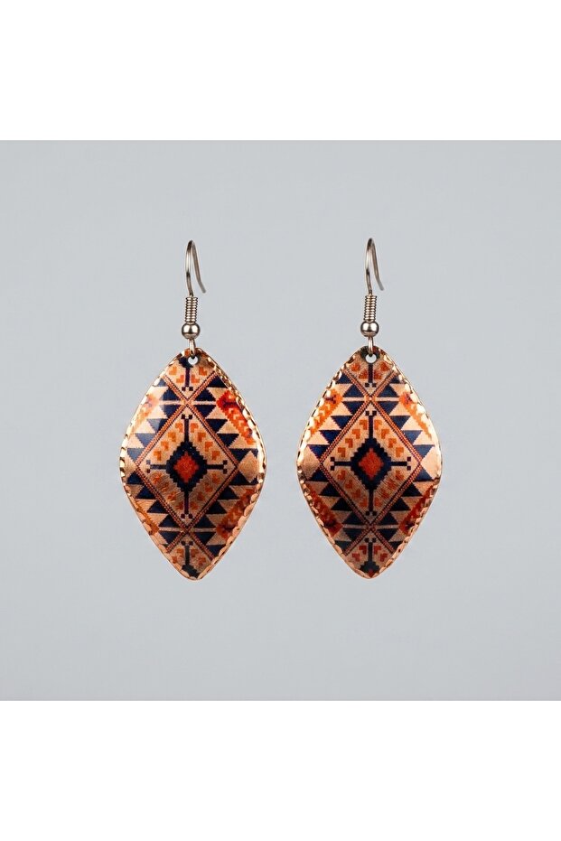 New Series Copper Orange Navy Blue Diamond Pattern Dangle Earrings