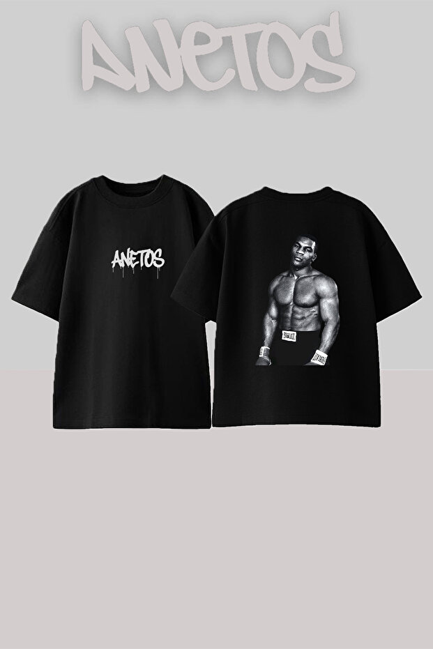 Mike Tyson Design Printed Unisex Oversize Black Tshirt