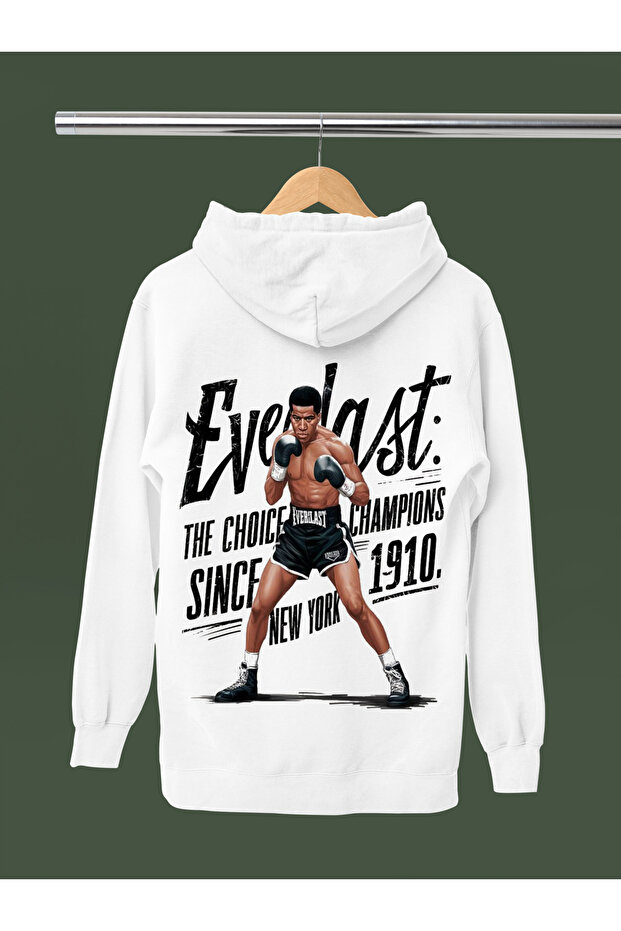 Muhammed Ali̇ Printed Cotton Long Sleeved 3-Yarn Hooded Rock Sweatshirt