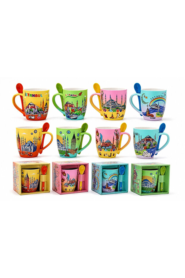 Istanbul themed porcelain mug with spoon alk5831