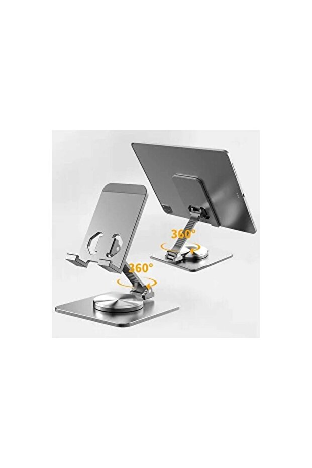 360 ° Rotating Metal Desktop Tablet and Phone Holder, Angle-Adjustable and Foldable