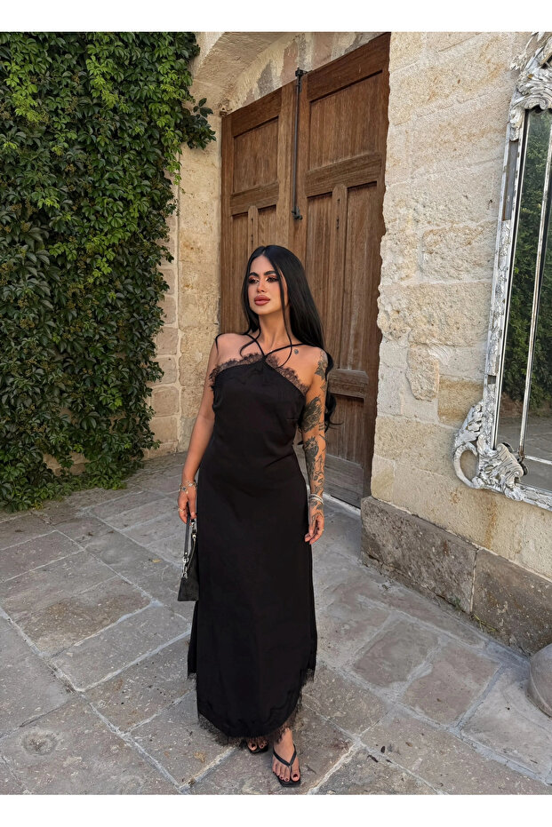 Black Dubai Laced Maxi Dress