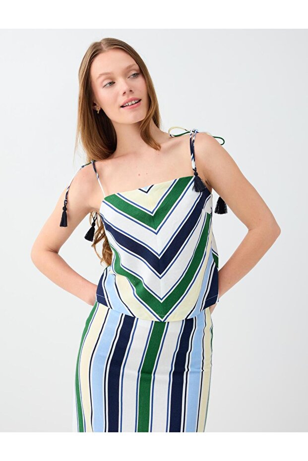 Off-White Straight Cut Straight Neckline Linen Blouse