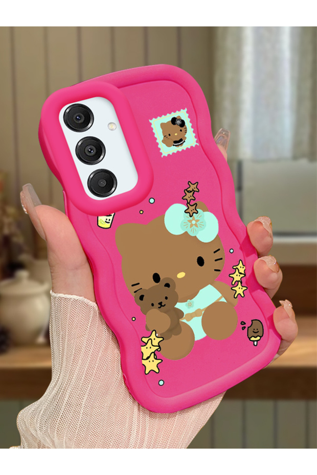 Samsung Galaxy A16 Compatible Case with Camera Protector Red Silicone Couple Phone Case Kitty Pattern