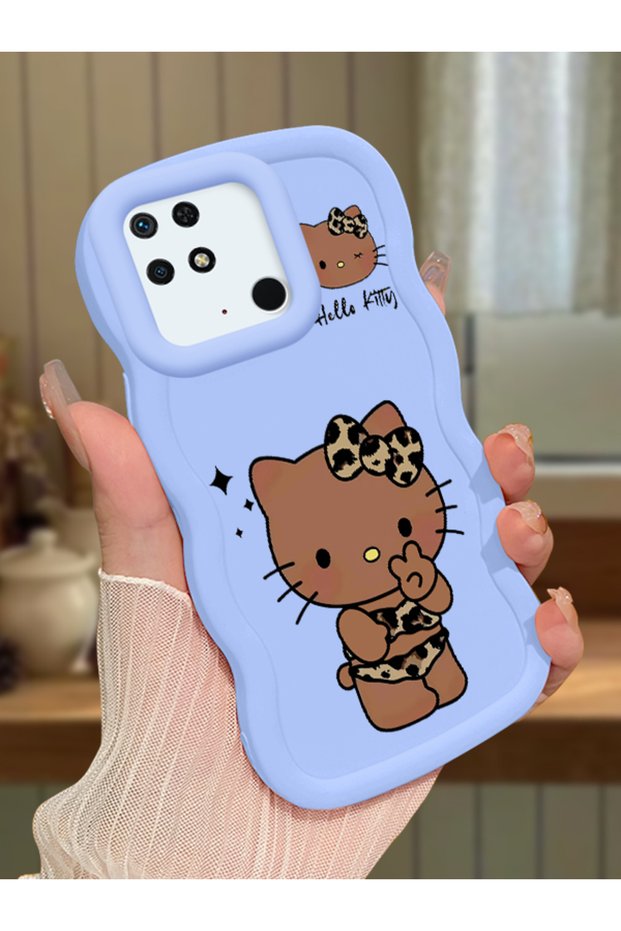Redmi 10C Compatible Case Camera Protector Blue Silicone Couple Phone Case Kitty Pattern