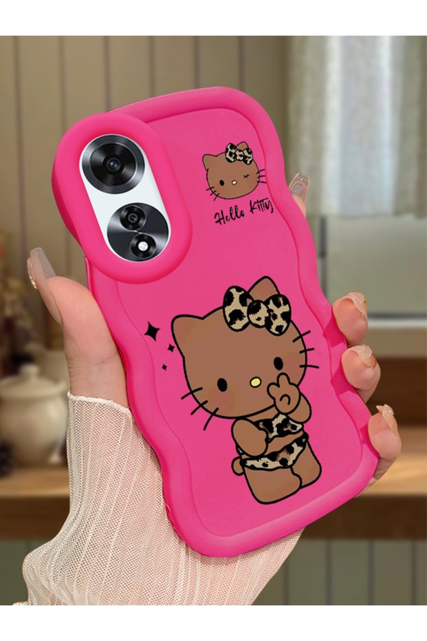 Oppo A60 Compatible Case Camera Protector Red Silicone Couple Phone Case Kitty Pattern