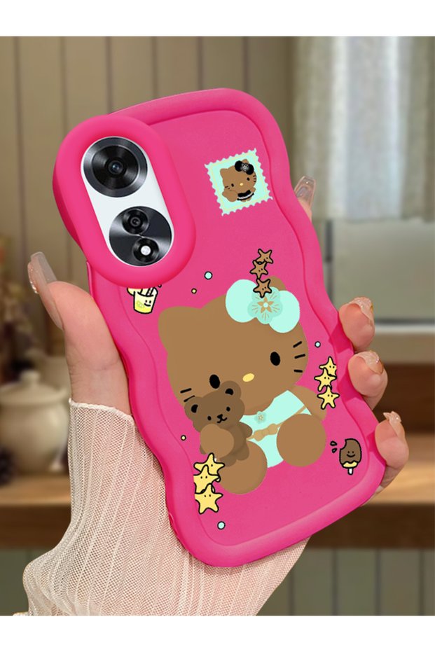 Oppo A60 Compatible Case Camera Protector Red Silicone Couple Phone Case Kitty Pattern