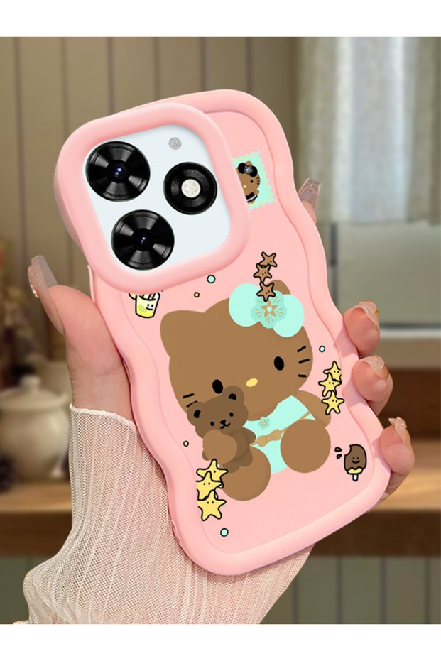 Tecno Spark Go 2024 Compatible Case Camera Protector Pink Silicone Couple Phone Case Kitty Pattern