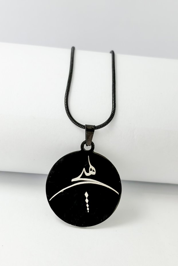3.5 cm Plate Black Color Double Sided Ayetel Kursi Engraved 60 cm Italian Chain 316L Stainless Steel Necklace