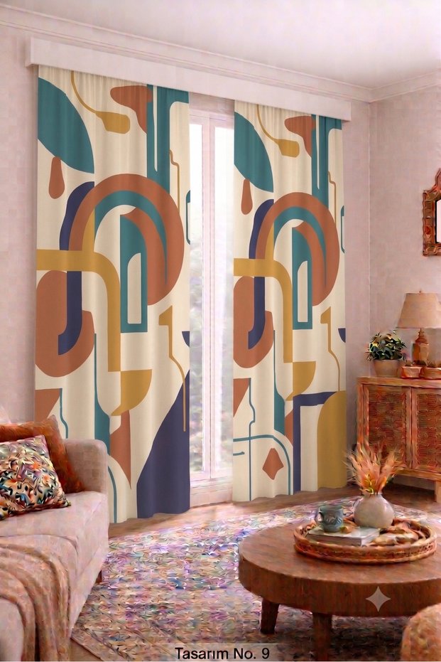Modern Vintage Patterned Background Curtain 140X260 cm 2 Wings Decorative Digital Printed Premium Living Room Bedroom Window Curtain