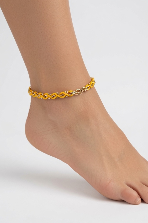 Braided Anklet with Spiral Thread and Ball Chain Detail - Bohemian Beach Anklet