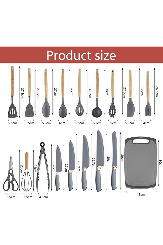 Multi-Functional Kitchen Utensils Set with Knives & Silicone Tools in Grey Storage Case