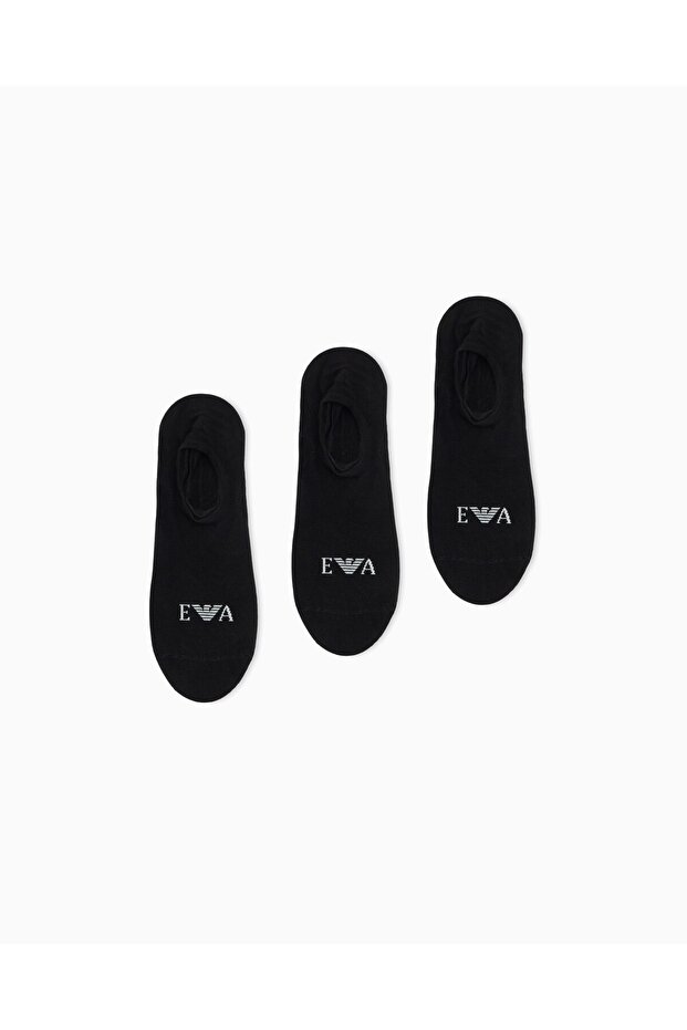 Men's Logo Detailed Breathable Cotton Triple Pack Short Black Socks