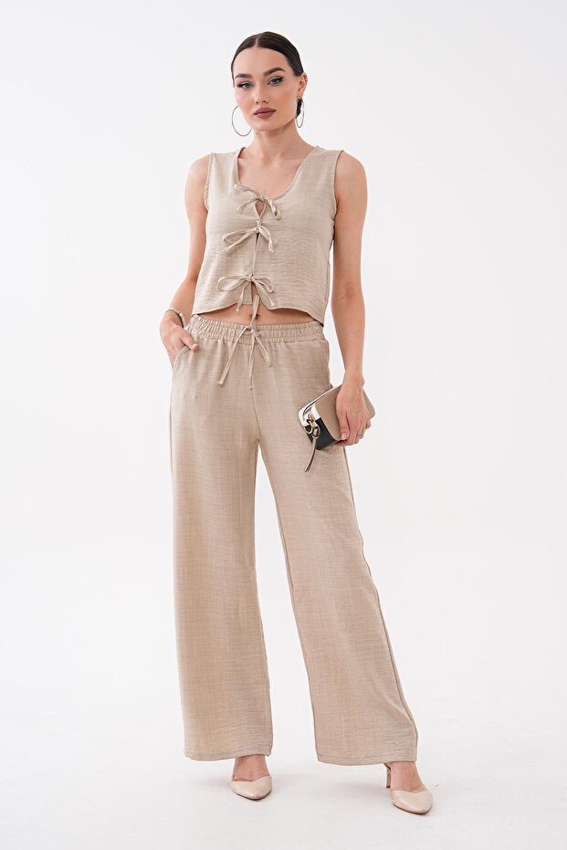 Women's Vest and Trousers Set with Front Tie Detail 260597 -