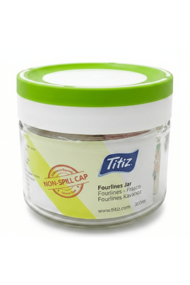 Fourlines Borosilicate Glass Storage Jar with Non-Spill Airtight Plastic Lid – 300 ml | Green