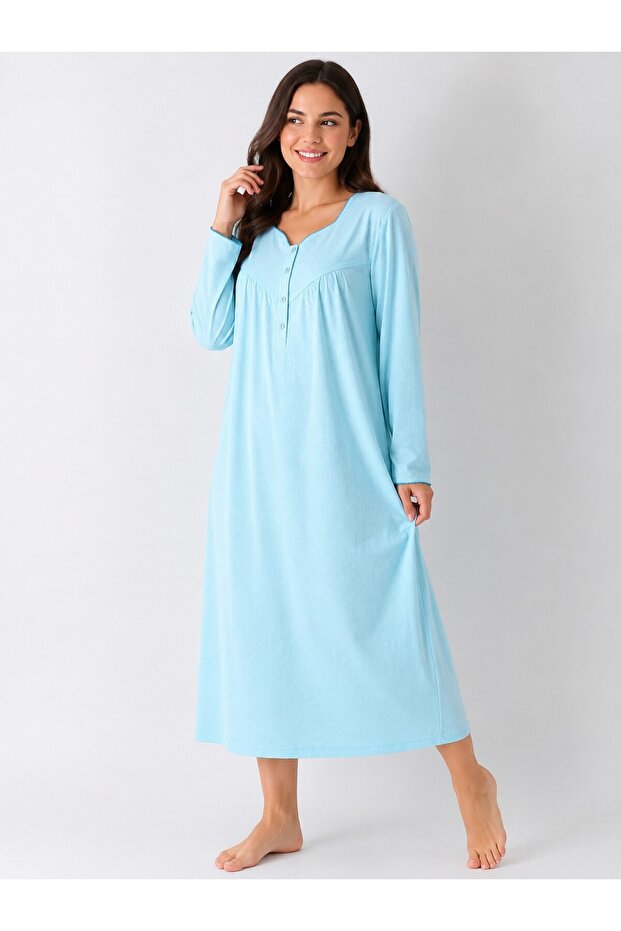 Long Sleeve, Floral Patterned 100% Cotton Women'S-Mother's Nightgown