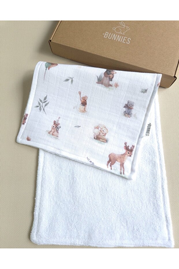 100% Cotton Muslin Tiny Forest Patterned Shoulder Cloth 20X43 cm Muslin and Towel Textured